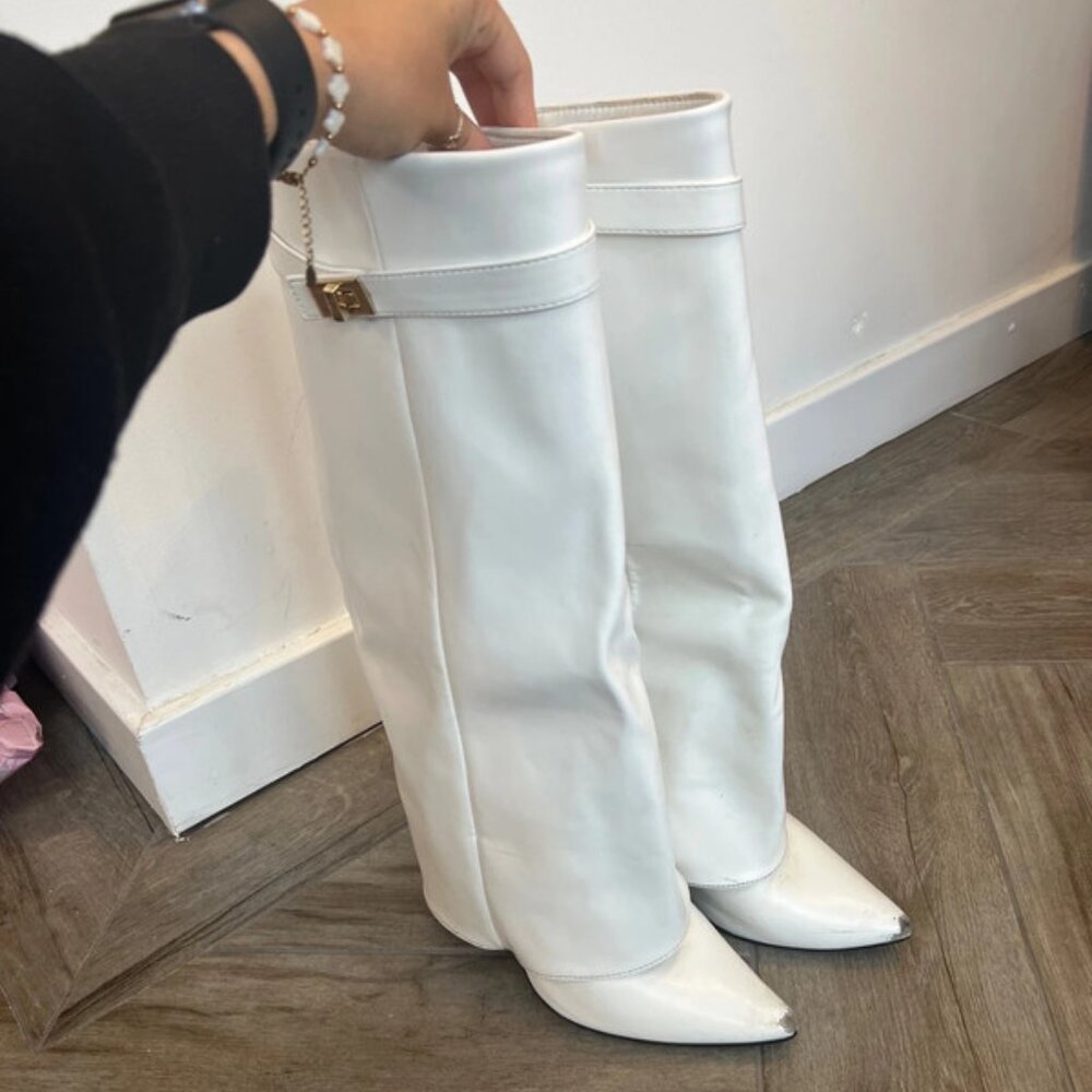 White knee high boots